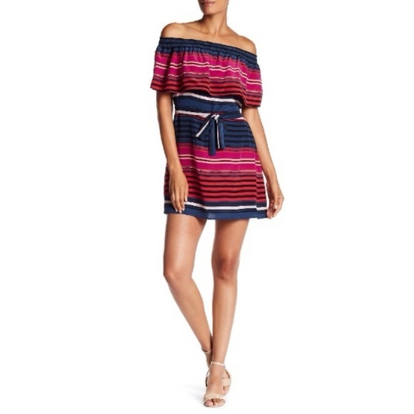 Joie Dresses & Skirts - Joie Arla Striped Off-the-Shoulder Silk Mini Dress-Size Small NWT